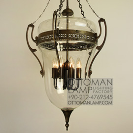 Pyrex Glass Brass Chandelier Lamp